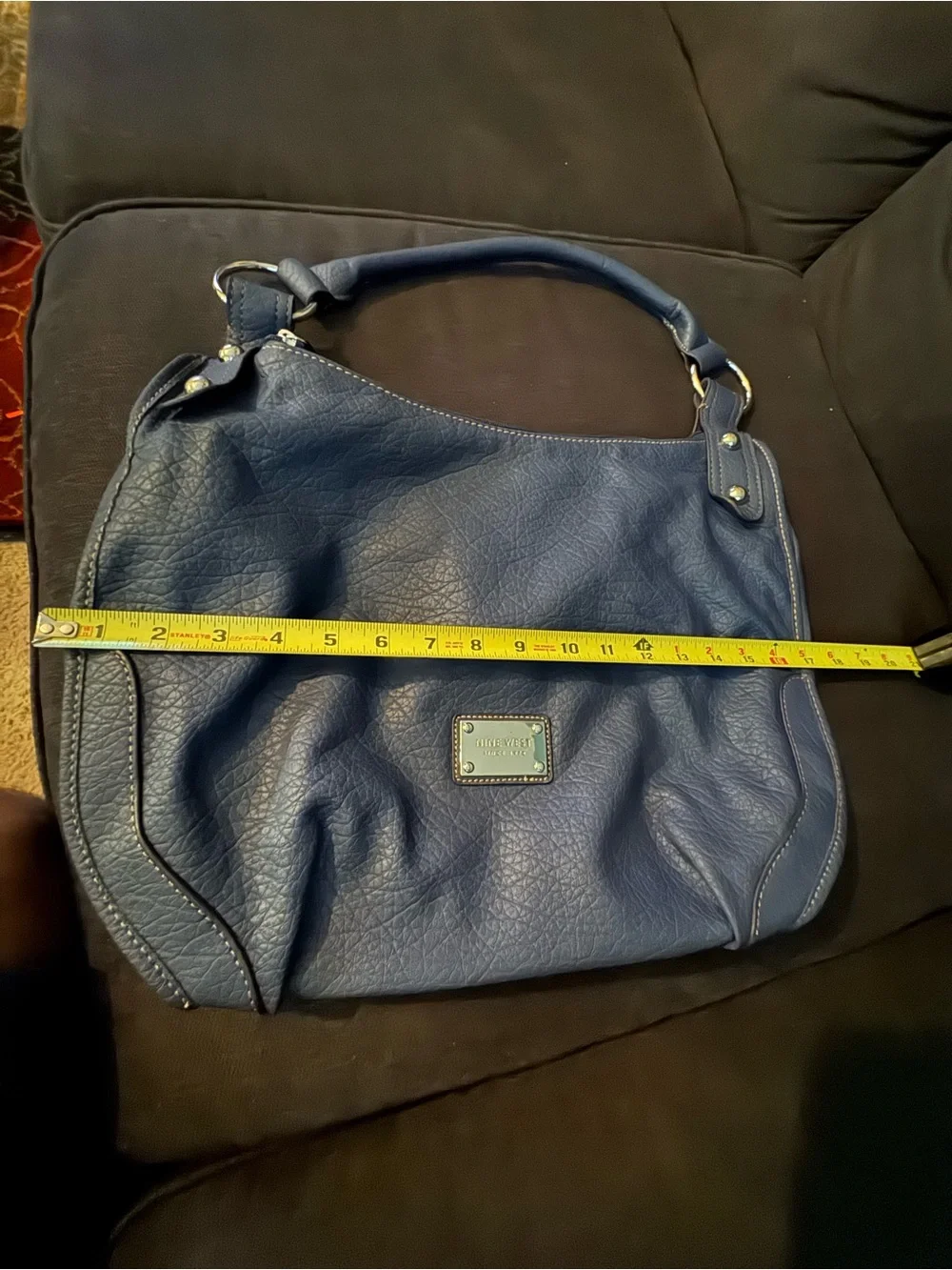 Nine West Dark Blue Pebbled Leather Hobo with Gold Accents